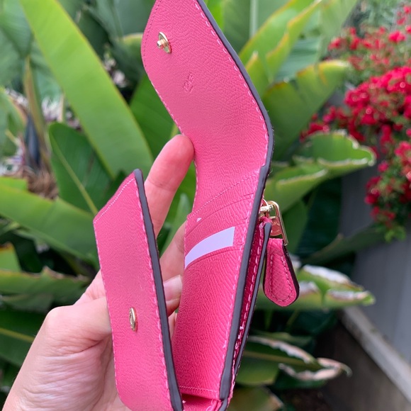 COACH Pink Ruby Leather Trifold Zip Wallet - Picture 3 of 6
